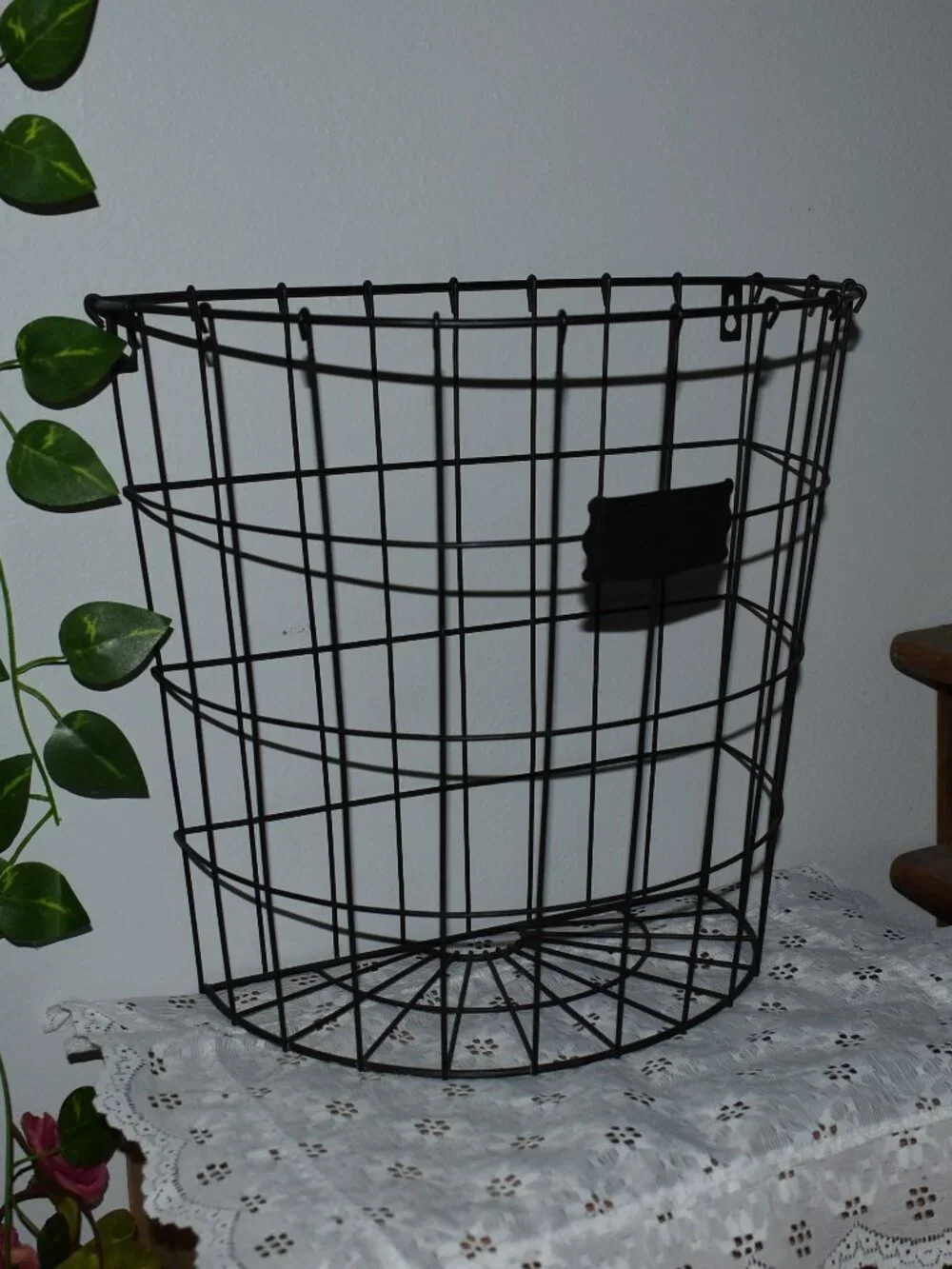 Vintage Black Metal Hanging Potato Basket Rustic Country Farmhouse Kitchen Decor